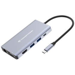 Conceptronic Notebook Dokkoló - DONN20G (USB-C to HDMI/VGA/USB-C PD/USB 3.0/SD/TF/GbE/AUX)