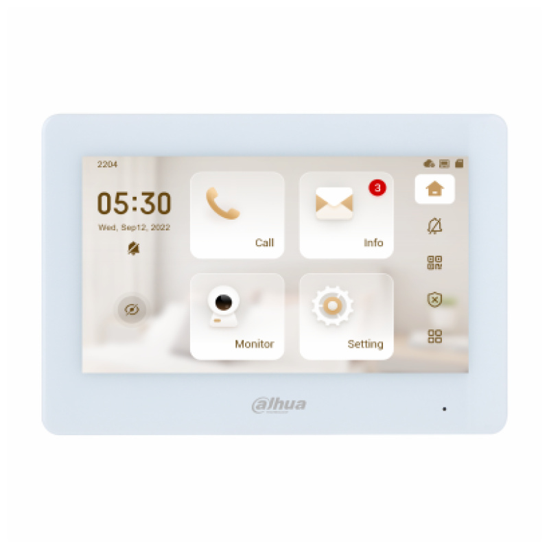 Dahua IP video kaputelefon - VTH5422HW-W (beltéri egység, 2 vezetékes; 7" touch, 3 ajtó, SD, I/O, PoE, wifi, fehér)