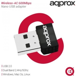 APPROX Hálózati Adapter - USB, nano, Dual-Band, 600 Mbps Wireless N (802.11b/g/n/ac)